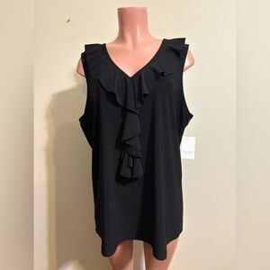 Elan + Grace Women’s 2X black ruffle detail tank shirt sleeveless blouse top NWT